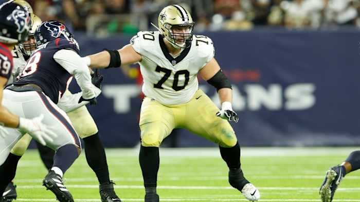 Saints OT Trevor Penning (70) during a preseason game against the Houston Texans. Credit: Saints Wire/USA TODAY